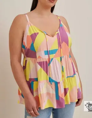 Torrid Challis Tiered Tie-Front Cami in Multi Geo 2X thumbnail 1