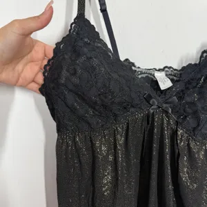 Cabernet Babydoll Tank Top Size XL Black Gold Floral Lace Metallic Lingerie Sexy thumbnail 7