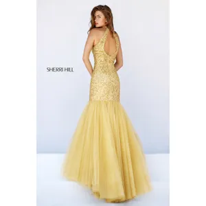 Sherri Hill 11323 Gold Beaded Halter Mermaid Gown Size 2 NWT‎ thumbnail 2