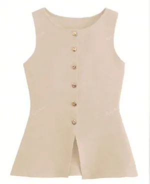 Nwot Knitted Buttoned Vest In Cream Color S thumbnail 1