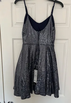 Macy’s City Studio homecoming navy blue disco sparkly dress thumbnail 6