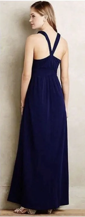 MAEVE ANTHROPOLOGIE Yuma Navy V-Neck Crisscross Back Maxi Dress Size 12 thumbnail 1