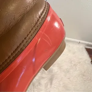 Jack Rogers Women's Size 6 Chloe Classic Rain Boot Tan Coral Lined Rubber thumbnail 8