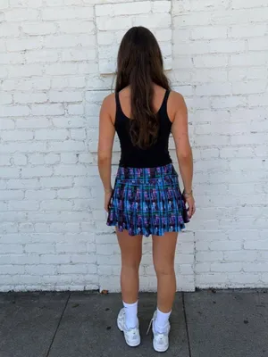 Y2K Blue and purple plaid mini tennis golf athletic skirt with ruffle hem sz M thumbnail 4
