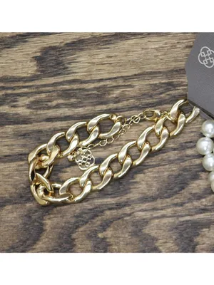 NWT Daisy Fuentes Pearl Stretch Heavy Curb Chain Bracelet Set Gold / White thumbnail 2