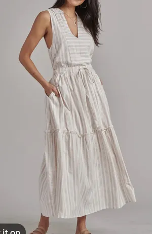 Splendid livia linen blend Cream‎ and Light Taupe Striped Maxi Dress med thumbnail 1