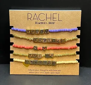 New RACHEL Rachel Roy Gold Tone 5 Piece Inspirational Bead Stretch Bracelet Set thumbnail 1