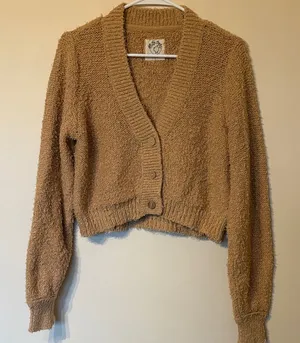 We The Free Cropped V-Neck Button Cardigan - Camel thumbnail 1