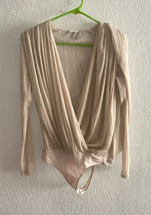 Abercrombie & Fitch Metallic Bodysuit Dramatic Plunging Surplice Neckline M thumbnail 1