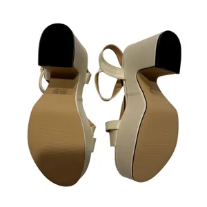 Women Block Chunky Strappy Heel in Beige, Size 6 thumbnail 4