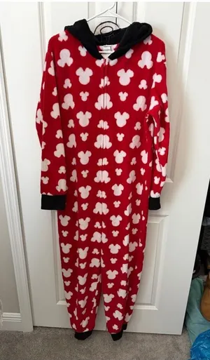 Disney Minnie Mouse Pajama Onesie L Red Black thumbnail 1