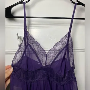 Stella McCartney Silk Sheer Camisole Lingerie Top with Lace Detail Purple Small thumbnail 3