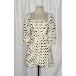 REFORMATION Zaria Dress Portofino Polka Dot Black White Smocked Mini Dress XS thumbnail 2