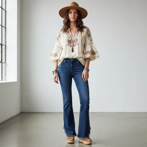 Dear John Rosie Flare Jeans – Size 27 – Dark Wash Fringe Hem – 34” Inseam thumbnail 2