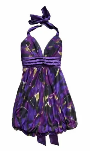 NWT Womens My Michelle Vibrant Watercolor Halter Chiffon Balloon Dress - Sz S thumbnail 1