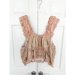 Anthropologie Let Me Be Eyelet Tiered Swing Top Blush Romantic Boho Cottagecore thumbnail 8