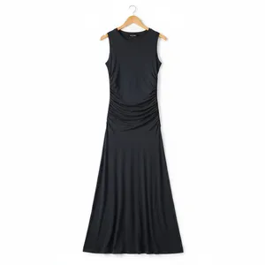 Steve Madden Womens Jace Maxi Dress Large Faded Black Ruched Sleeveless Pullover thumbnail 3