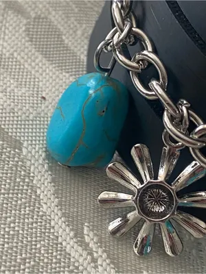 6.5” To 9” Bracelet Coywboy Boot & Flower Faux Turquoise Chunks Western Cowgirl thumbnail 2