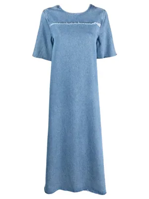 Ganni Light Blue Denim Maxi Dress with Raw-Edge Trim thumbnail 2