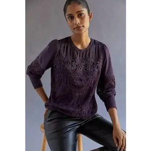 TINY by‎ Anthropologie Violet Lace Mixed Media Blouse Sz S thumbnail 2