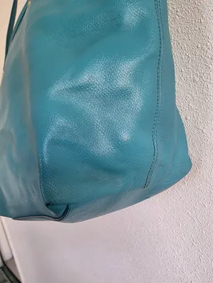 Vintage Coach Street Leather Tote Purse Handbag Shoulder Bag Gold Blue Zip Top thumbnail 8