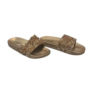 Prima Sandals Size 7 Gold Glitter Rhinestone Slide Slippers thumbnail 2