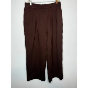 OGLmove Brown Pleated Wide Leg Palazzo Pants Trousers Size Large L New NWT thumbnail 2