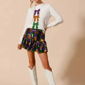 SO‎ ME Mardi Gras Checker Sequins Mini Skirt Size L thumbnail 5