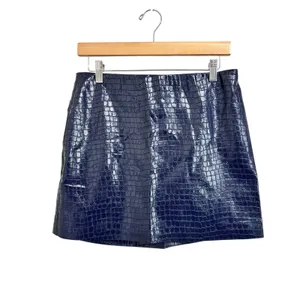Alice + Olivia Elana Vegan Leather Mini Skirt Croc Embossed Navy Blue‎ Size 10 thumbnail 2