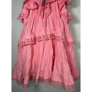 Unbranded Tiered Ruffle Mini Dress Pink Lace Trim Cotton Romper Small thumbnail 6