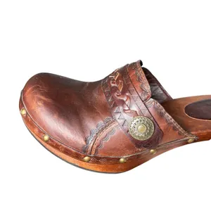 MIA Brown Leather Clogs Womens 7 Braided Studded Wood Platform Boho 70s thumbnail 7