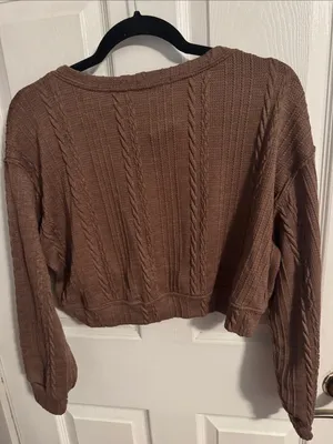 Timing Cropped Cable-Knit Sweater - Brown thumbnail 4