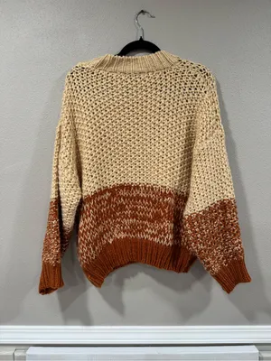 She & Sky Chunky Knit Colorblock Sweater in Beige and Rust thumbnail 4