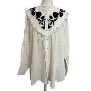 Free People Rose & Vines Embroidered Top White Black Floral Oversized Tunic M thumbnail 2