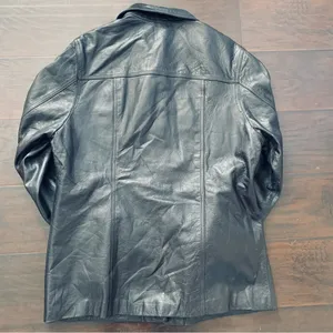 90s Vintage Women's Oversized Black Leather Jacket Size L thumbnail 4