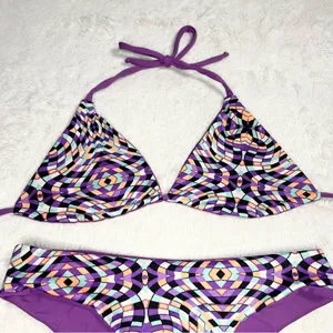 Trippy Purple Geometric Print Triangle Bikini Set Size Small Beach Rave Festival thumbnail 2