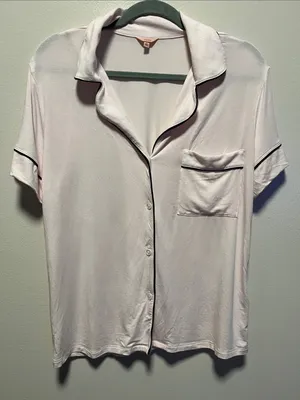 EBERJAY Gisele TENCEL Modal Short Sleeve Pajama Top, Sorbet Pink / Black, Size S thumbnail 3