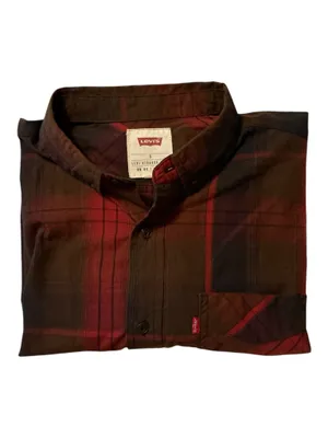 Levi’s Men’s Plaid Flannel Button Up Shirt Long Sleeve Red Brown Size S Small thumbnail 3