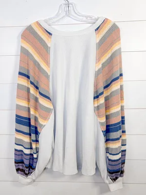 Free People Rainbow Dreams Balloon Sleeve Thermal Knit Blouse, EUC, Medium thumbnail 13