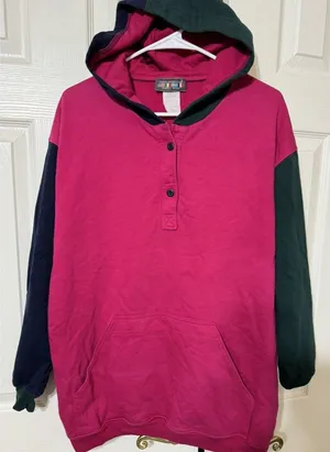 VTG Women Retro 90's‎ Paris Sport Club pullover Hoodie Color Block-L thumbnail 1