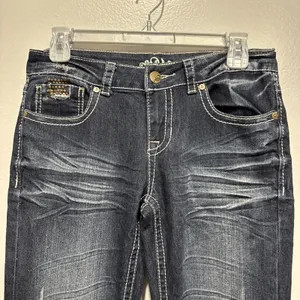 Do Denim Women's Juniors Size 5/32" Jeans Blue Denim Flap Pocket Studed Cowgirl thumbnail 2