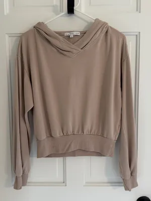 Young Fabulous & Broke Taupe Cropped Hooded Pullover Sweatshirt Small‎ thumbnail 1