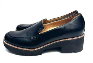 Naturalizer Black Cabaret Faux Leather Lug Sole Loafers Platform Heels Size 10 thumbnail 3