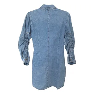 AQUA Denim Mini Shirt Dress Light Wash Wrap Tie Waist Long Sleeve Blue Small NEW thumbnail 4