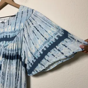 Go Softly Patio Women MIdi Dress L Blue‎ Tie Dye Shibori Rayon Short Sleeve Boho thumbnail 3