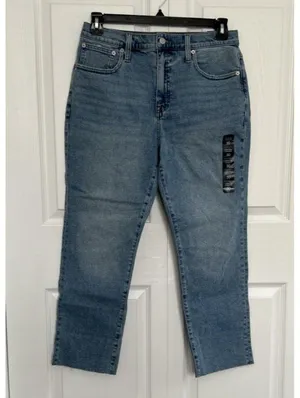 J Crew $118 Essential Straight Leg Jeans Medium Blue Raw Hem Size 30 CD679 thumbnail 2