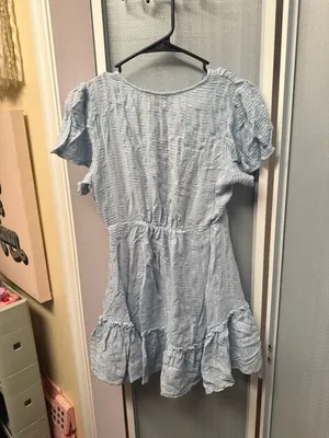 Cotton Candy LA Light Blue Flutter Sleeve Tie-Front Tiered Mini Dress thumbnail 3