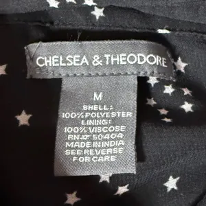 Chelsea & Theodore Semi-Sheer Whimsical Button Down Blouse Star Print Women's M thumbnail 6
