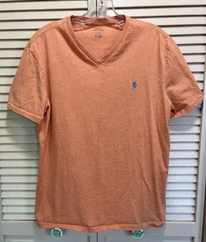 Polo Ralph‎ Lauren TShirt Women's Logo V Neck Size M Orange thumbnail 1