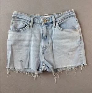 Levis 721 High Rise Light Wash Distressed Raw Hem Denim Shorts Womens 27 thumbnail 1